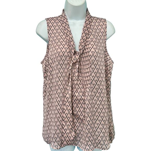 New York & Company Tops - New York and Co Pink Black Diamond Chevron Tie Front Blouse size M NEW Tags